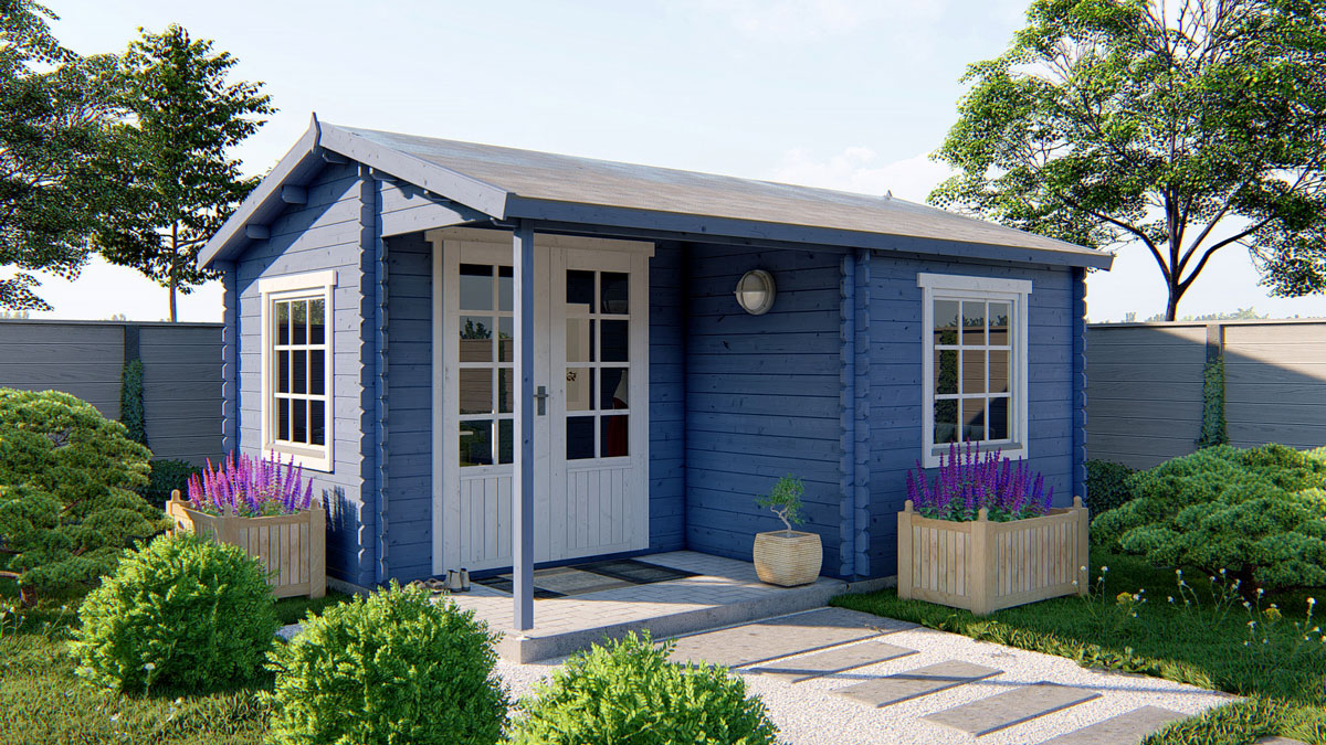 voorbeeld van het tuinhuisje met geschilderde luifel